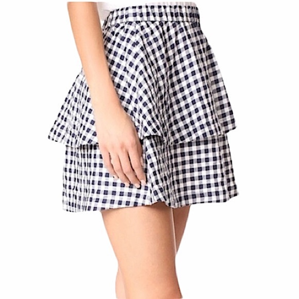 MADEWELL blue white gingham linen two-tiered mini skirt size XS like new